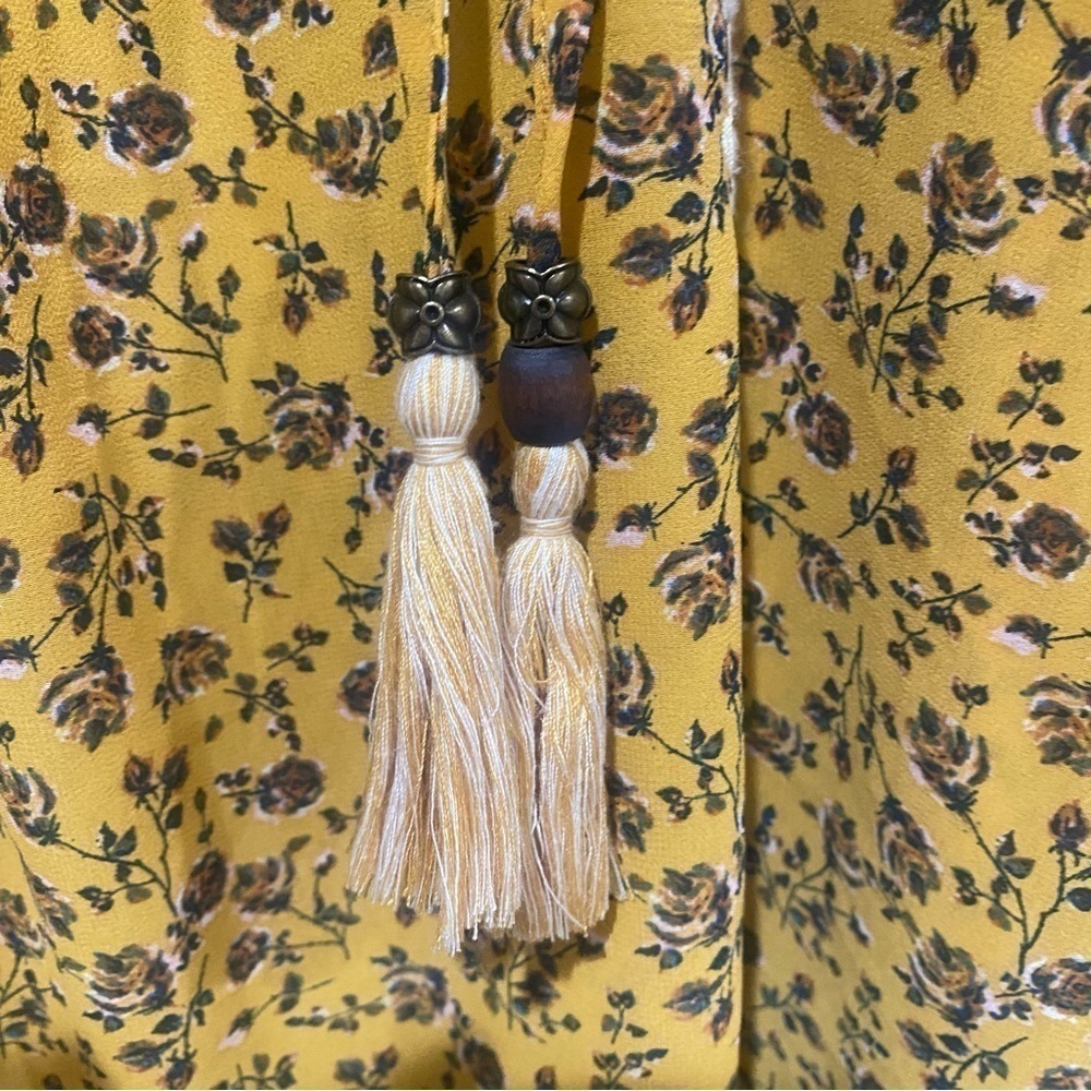 MASON & BELLE Mustard Yellow Peasant Top Embroidered Ditsy Floral Boho Size 1X - Picture 6 of 10
